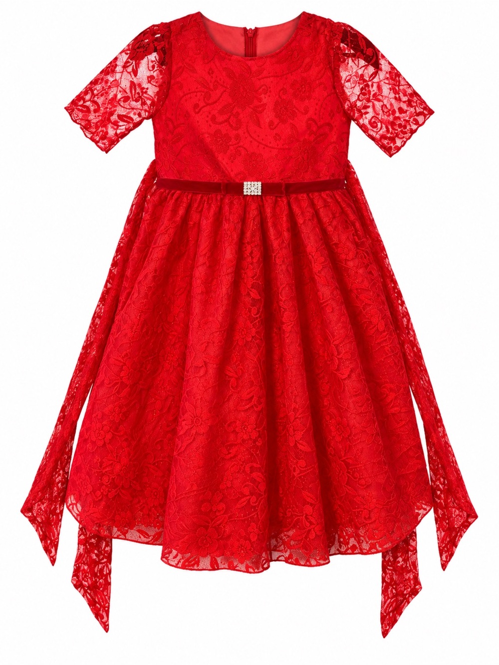 Ellie Kids Girls 12 Red Floral Lace Formal Holiday Dress Made USA